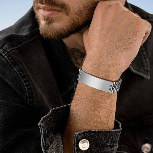 Personalized Stainless Steel Men's Watch Band & Chain Bracelet – Adjustable Engravable Jewelry Gift for Him